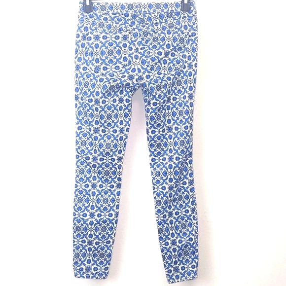 Zara Pants Mid Rise Skinny blue print on white Slimming Classic Cigarette Preppy - Picture 2 of 5